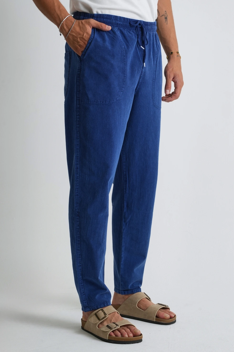 Erkek Yazlık Rahat Kalıp %100 Pamuk Keten Görünümlü Pantolon