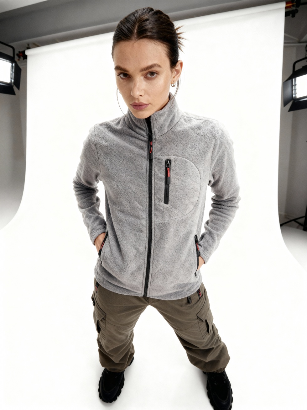 Kadın Extreme Rüzgar Geçirmez Cepli Outdoor Tam Fermuarlı Polar Ceket