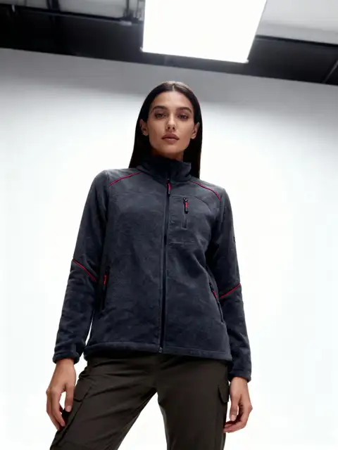 Antrasit Kadın Extreme Rüzgar Geçirmez Cepli Outdoor Tam Fermuarlı Polar Ceket W223