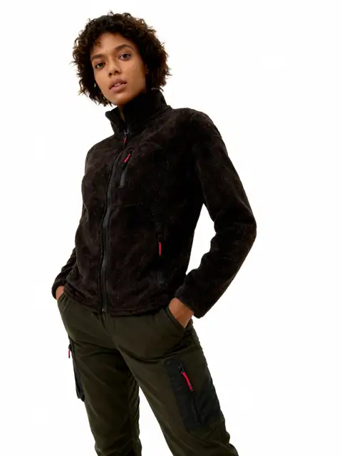 Kahve Rengi Kadın Extreme Rüzgar Geçirmez Cepli Outdoor Tam Fermuarlı Polar Ceket W223