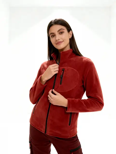 Kiremit Kadın Extreme Rüzgar Geçirmez Cepli Outdoor Tam Fermuarlı Polar Ceket W223